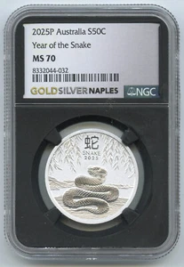 2025-P Australia Year of Snake 1/2 oz Silver Half Dollar NGC MS70 Naples - K736 - Picture 1 of 2