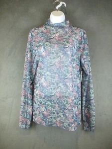 Daily Practice by Anthropologie Top Womens Large Blue Floral Sheer Mock Neck NEW - Picture 1 of 16