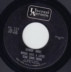 George Jones 7” “Where Does A Little Tear Come From" United Artists (724) Ex - Picture 1 of 1