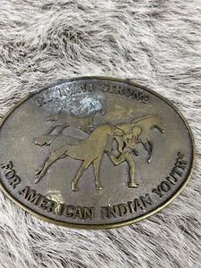 Brass Belt Buckle  Running Strong For American Indian Youth Belt Buckle Horse - Picture 1 of 8