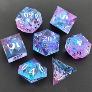 7 pièces/ensemble de dés en résine polyédrique bleu violet pour jeu de table MDN RPG MTG de rôle