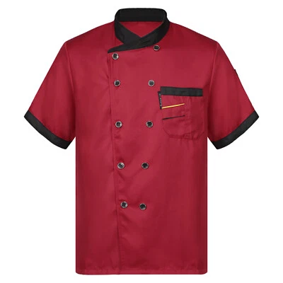 Men Short Sleeve Chef Coat Jacket Kitchen Workwear Cooking Uniform Restaurant - Image 1 of 3