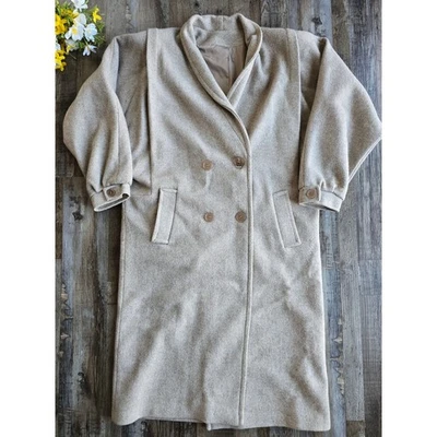 Abrigo largo vintage sin marca mezcla de lana doble pecho guisante bolsillos talla XL Foto 1 de 4