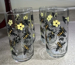 H527 ~ 4 Hummel Blumen Trinkgläser 16 Unzen Becher FRÜHLINGSBIENE NEU - Bild 1 von 5