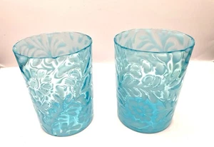 Northwood Blue Opalescent Daisy and Fern Tumblers Set of Two - Picture 1 of 11
