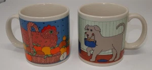 Vintage 1980's Taylor and Ng Coffe Mug Lot of 2 Doggie Do Good Chicken in Basket - Picture 1 of 3