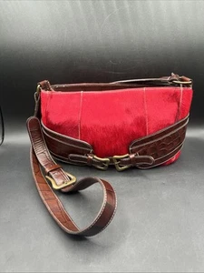 Luxury Guia's Leather Shoulder Bag Italian Leather & Calf Hair Red& Brown - Picture 1 of 13