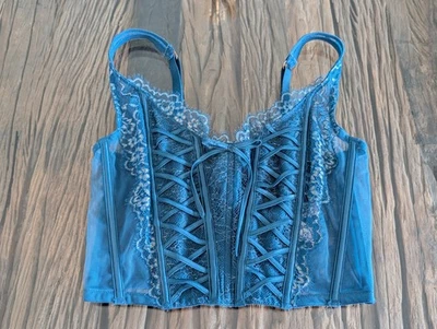 Victoria's Secret VS Dream Angels Small DD Lace-Up Corset Bustier Top Teal Blue - Image 1 of 4