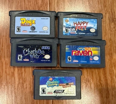 Lot of 5 Gameboy Advance Games SpongeBob Happy Feet Charlottes Web Dogz & More - Image 1 of 4