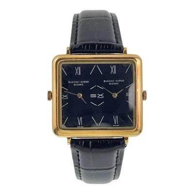 Reloj de cuerda manual Bueche Girod Dual Time oro amarillo 18k esfera negra 35 mm YG6733 Foto 1 de 4