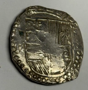 1603-13 BOLIVIA Potosi Mint 8 Reales Assayer R Spanish Silver Cob Coin Cleaned P - Picture 1 of 3