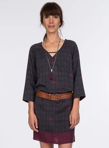 Comptoir Des Cotonniers Women’s 3/4 Sleeve Printed Silk Dress Gray Red Size XXS - Picture 1 of 5