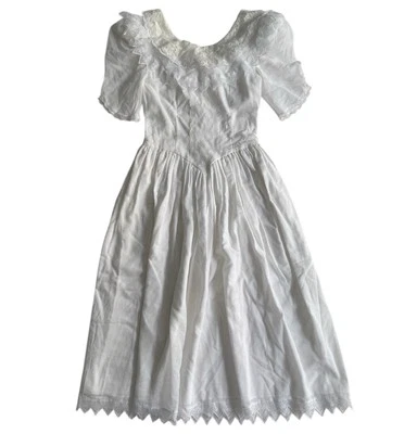 VTG Jessica McClintock Gunne Sax White Lace Puff Sleeve Dress XS Cottagecore - Image 1 of 4