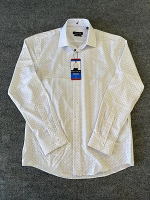 Nautica Shirt Mens Medium White Slim Fit Performance Dress Stretch Micro Print - Image 1 of 4