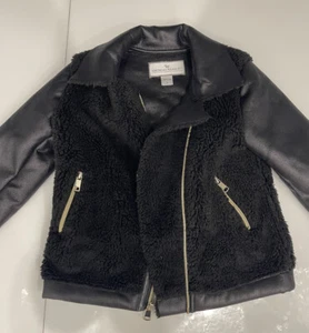 American Widgeon Girls Fur Faux Leather Moto Jacket Coat Size 6 - Picture 1 of 3