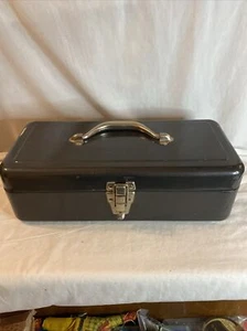 Vintage Charcoal Metal Tray Tool Box Tackle Box Lockable 15.5”x7”x5” - Picture 1 of 12