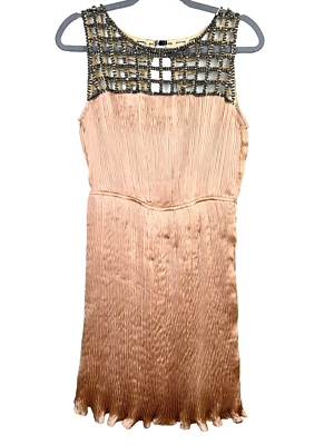 Vestido de Cóctel Ark & Co. Rosa Melocotón Cuentas Sin Mangas Plisado Boho Aleta Talla M Foto 1 de 4