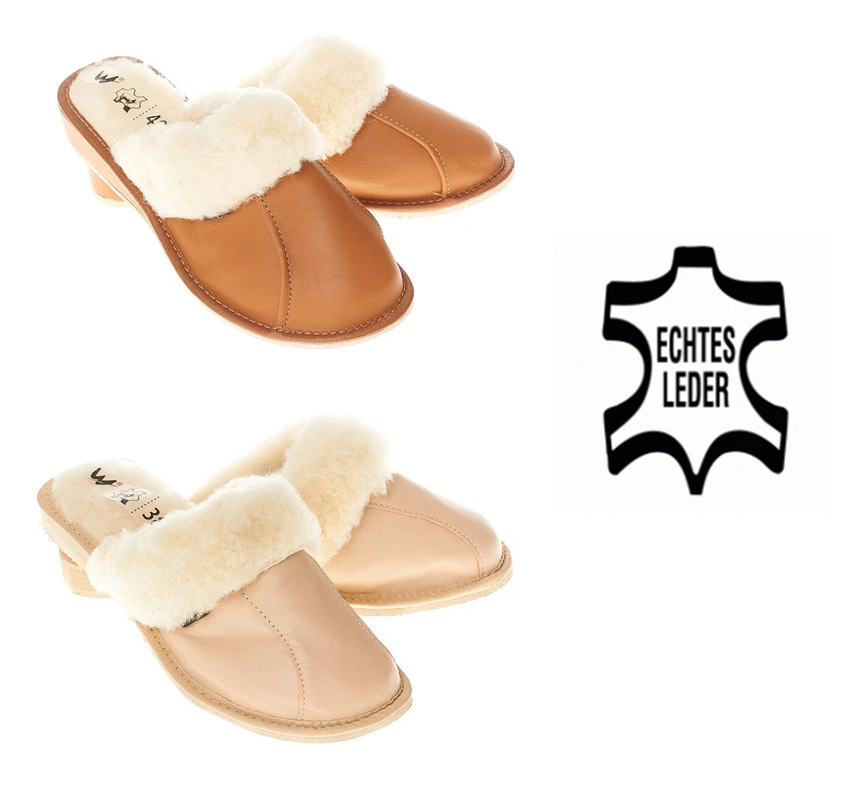 Echtes Leder mit Lammfell Damen Pantoffeln Hausschuhe Lammwolle gefüttert #187