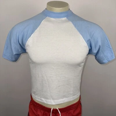 Vintage Belly Shirt Mens Small Signal Crop Raglan Skate 70s 80s USA New NOS Blue - Image 1 of 4