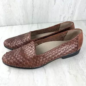 TROTTERS WOMEN'S LIZ BROWN WOVEN LEATHER SLIP-ON COMFORT LOAFERS SHOES 11.5N - Picture 1 of 9