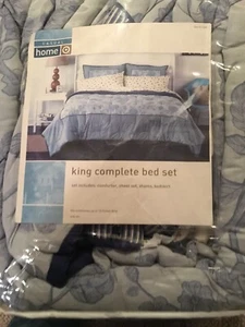Target Casual Home King Complete Bed Set - Blue w/ Floral Pattern - NEW - Picture 1 of 8