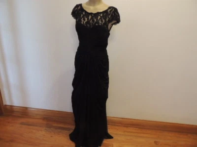 Adrianna Papell sz 8 black lace top capped sleeve long formal mother of bride - Image 1 of 4