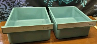 VINTAGE (2) Blue Porcelain Enamel Metal Refrigerator Crisper Drawers 15"x12.5" - Image 1 of 4