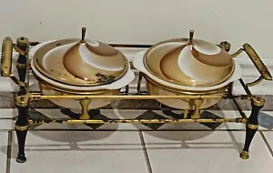 Vintage Fire King Chafing Dishes Casserole Holders Set Of 2 Swirled Lid SEE - Picture 1 of 15