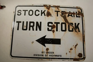Stock Trail Turn Stock Sign (UE2/JSF6) Left Arrow Division of Highways Porcelain - Picture 1 of 14