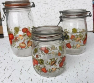 Set Of 3 Vtg Corningware Spice of Life Glass Canisters & Lids w/ rubber seals - Picture 1 of 5