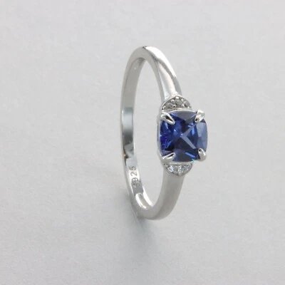 Anel quadrado/retangular azul TANZANITA com 6 CZs - PRATA ESTERLINA 925 #3e - Imagem 1 de 4