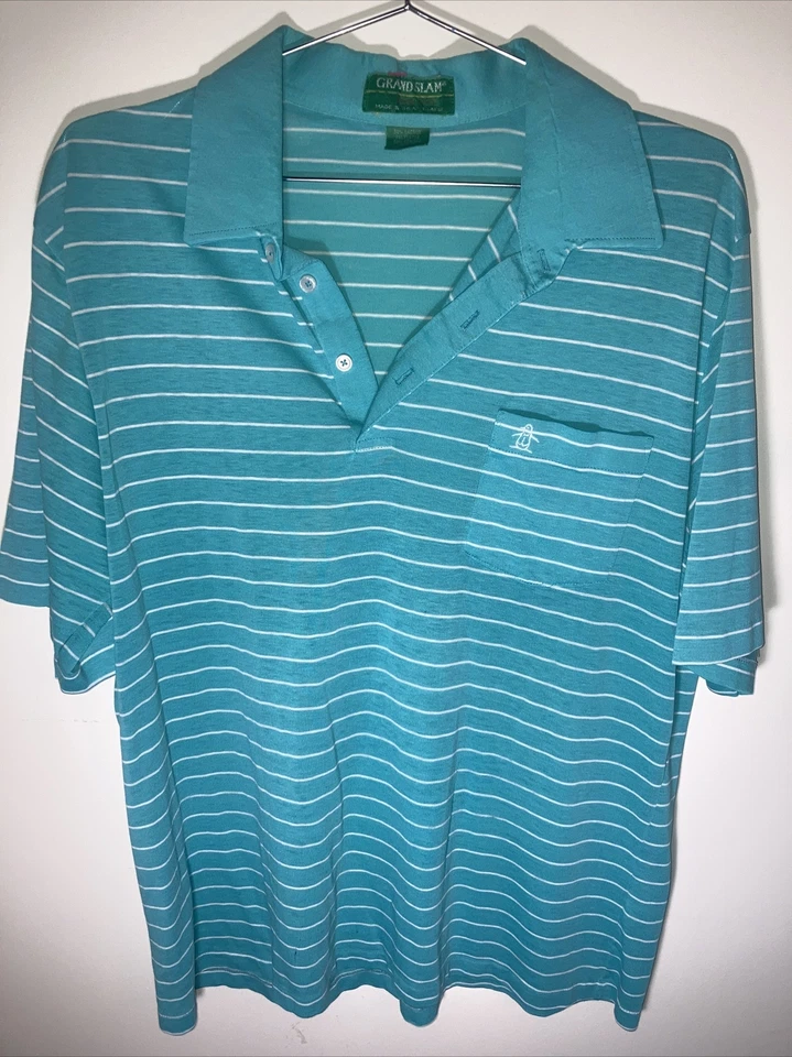 Camisa polo de bolso vintage anos 70 anos 80 Munsingwear pinguim Grand Slam listrada tênis GG - Imagem 1 de 4