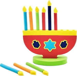 Hanukkah Foam Toy Menorah with Removable Candles and Dreidel Design  - Picture 1 of 12