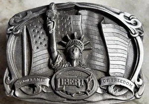 Vtg Liberty Belt Buckle Bergamot Brass Works Lady Flame of Freedom 1985 USA 3.25 - Picture 1 of 11
