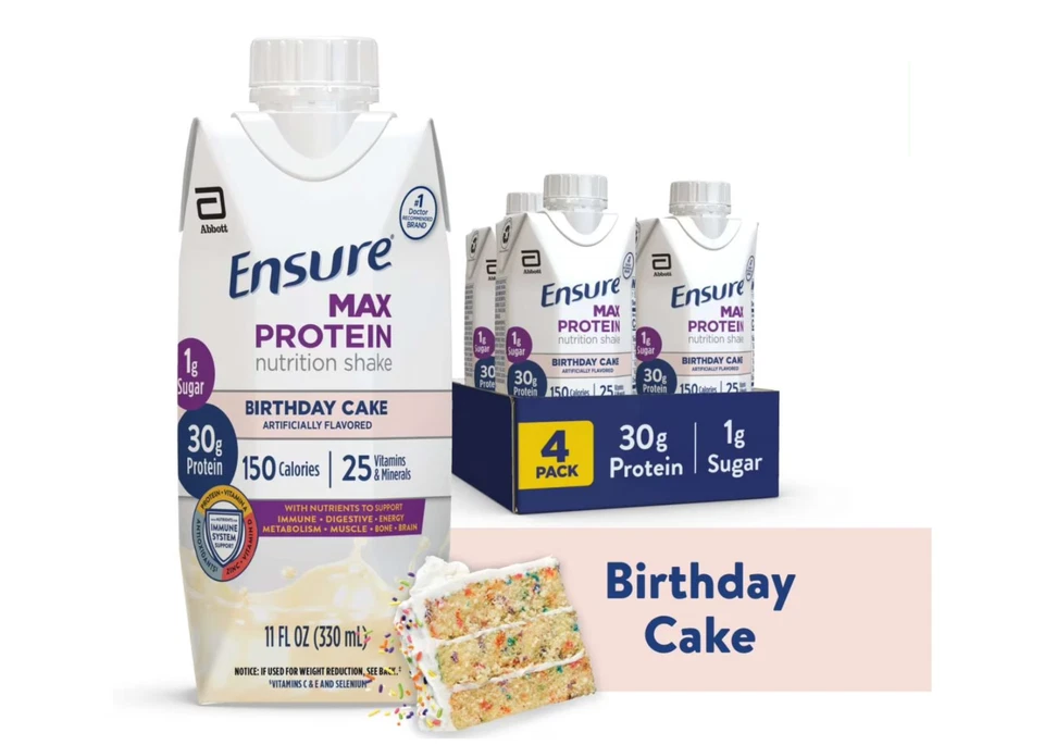 Batido de proteínas Ensure Max, 30 g de proteína, pastel de cumpleaños, 11 fl oz, paquete de 12 Foto 1 de 1