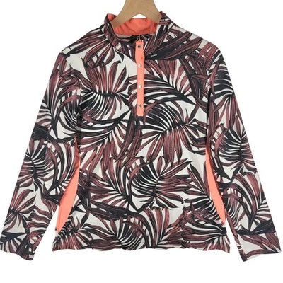 Pullover de golf cola etiqueta blanca hoja tropical 1/4 a presión XL coral ropa deportiva UPF Foto 1 de 4