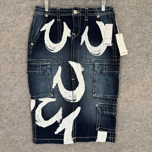 True Religion UO Exclusive Midi Cargo Skirt Womens 26 Horseshoe Painted Denim - Picture 1 of 18