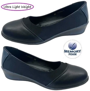 WOMENS LADIES LOW HEEL WEDGE COMFORT LIGHTWEIGHT WORK OFFICE NURSE SHOES SIZE - Picture 1 of 2