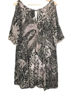 Free People Love Birds Dress Womens A-Line Cold Shoulder Mini Beige Black Size S - Picture 1 of 9