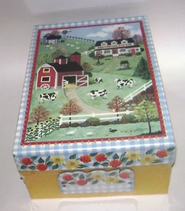 NEW Photo & Video Storage Box Continental Box Co Farm Theme Yellow & Blue - Picture 1 of 4
