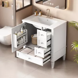 30" Bathroom Vanity w/Sink, Freestanding Bath Vanity Storage Cabinet, 3 Drawers - Picture 1 of 18