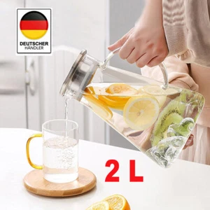 2L Glas Krug Karaffe Kühlkaraffe Getränkekaraffe Wasserkaraffe mit Filter Deckel - Bild 1 von 16