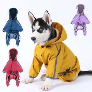 Pet Dog Raincoat Waterproof Jumpsuit Clothes Dog Warm Coat Pet Jacket UK - Picture 1 of 16