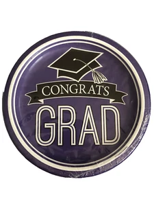 Congrats Grad Purple 8 3/4" Sturdy Style Graduation Paper Plates - 18 Pack - Picture 1 of 1