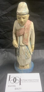 Antique Burmese Carved Mandalay Wooden Hand Painted Figure Standing Holy Man - Bild 1 von 9