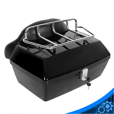 Hard Motorcycle Trunk Luggage Case Tail Box W/Backrest For Harley Yamaha Suzuki - Image 1 of 4