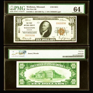 PMG 64 1929 First National Bank Wellston, Missouri $10 Type 1 Ch. # 8011 - Picture 1 of 3
