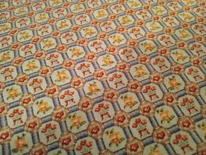 OOP Sewing theme Fabric Floral Spools Grid Scrap Remnant 42 x 8 - Picture 1 of 2