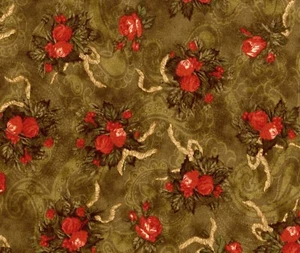 MODA 3 Sisters *HOLLYWOOD & VINES* Fabric Red Roses on GREEN - Picture 1 of 1