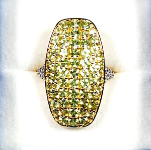 Natural Arizona Peridot & White Zircon cocktail ring in 14k YG/925SS 4.25ct sz 8 - Picture 1 of 5